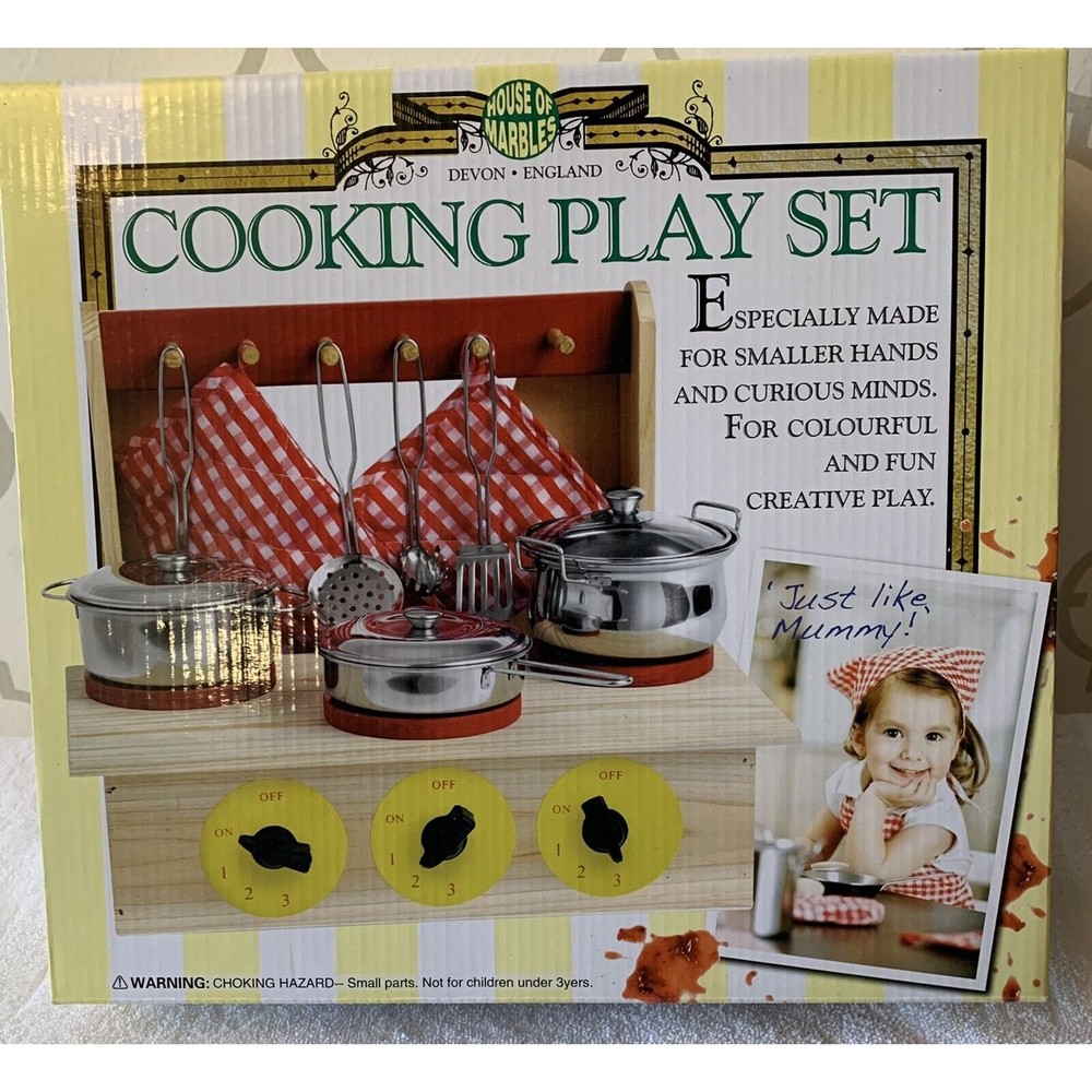 Kids Cooking Playset Devon England Wooden Stove Pots Utensils House of Marbles